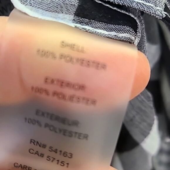 Calvin Klein High-Low Sheer Buttondown Blouse, Black & White Check, Size Medium - Picture 9 of 9